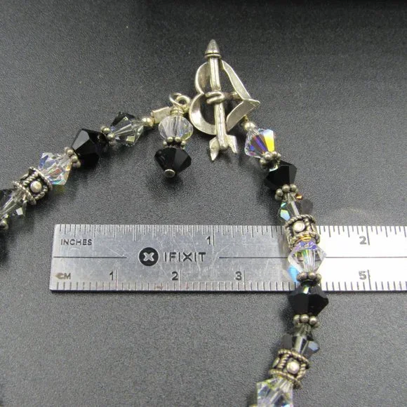 7" Sterling Silver Crystal Heart & Arrow Bracelet Vintage - Picture 6 of 7